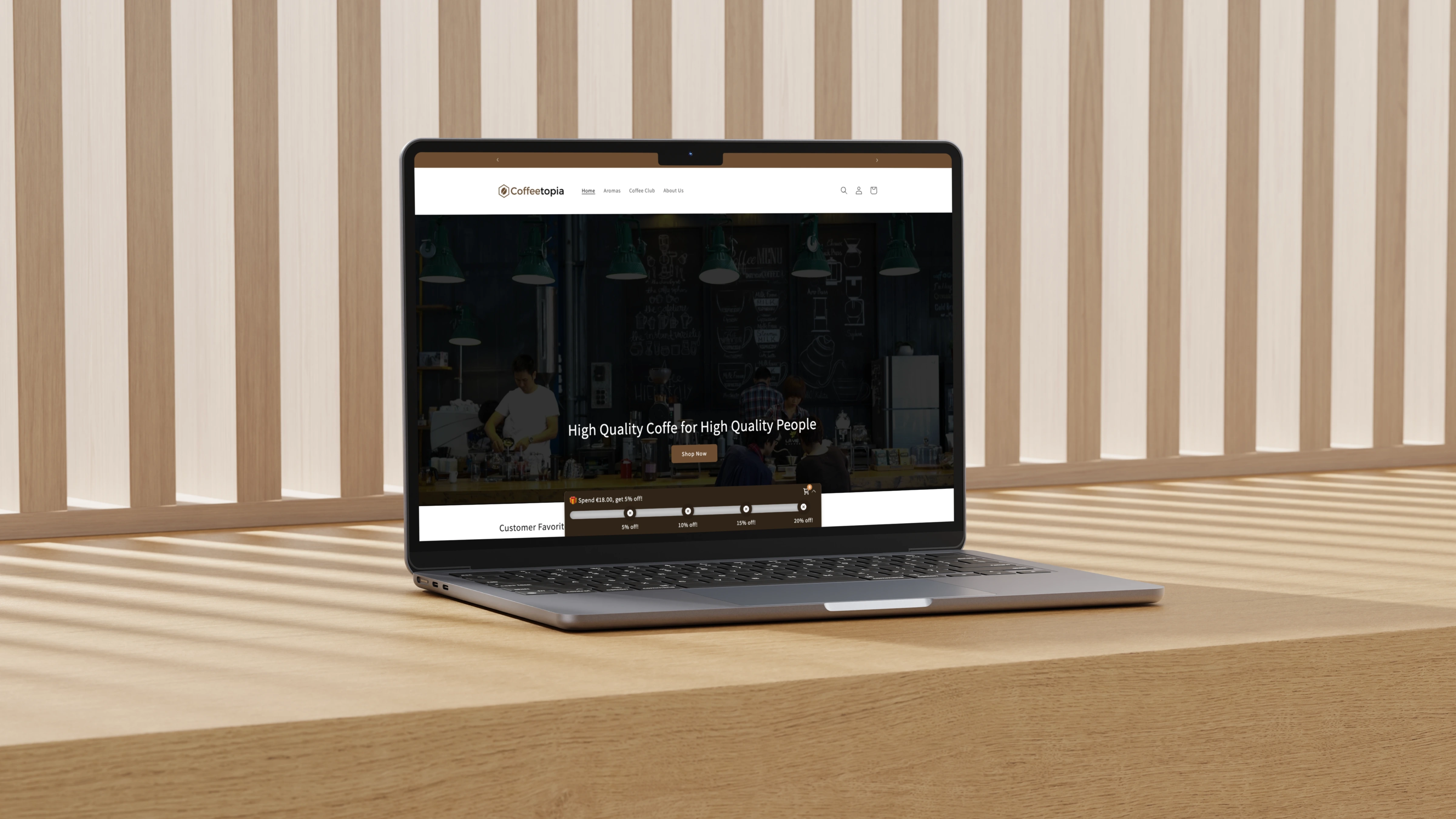 Coffeetopia Homepage in a mockup
